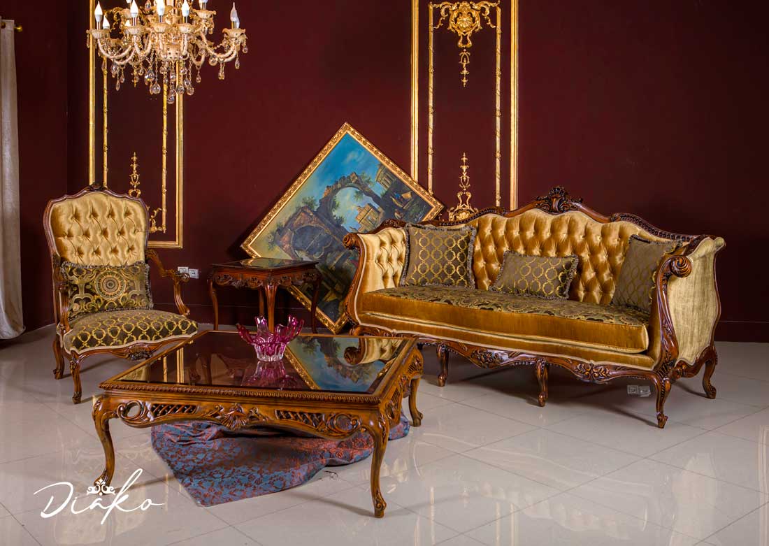 مبلمان سلطنتی گردویی با پارچه یشم